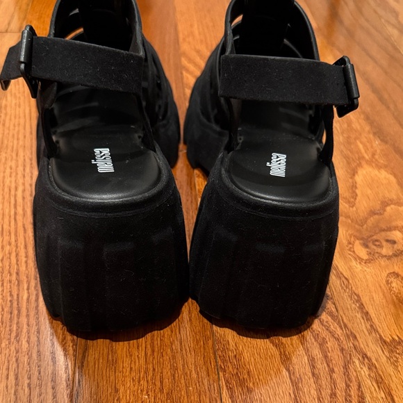 Melissa Black Velvet Jelly Shoe Megan Platform Sandals EUC Size 10 Sold Out - Picture 5 of 7
